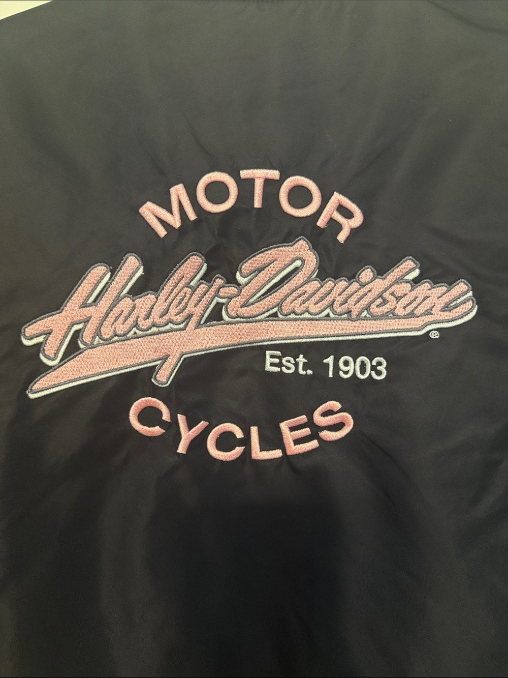 Harley-Davidson Black and Pink Embroidered Varsity Jacket Breast Cancer - Picture 10 of 10